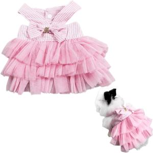 Rabbit Dress Bunny Costume Clothes Skirt Daily Wear Cloth for Small Cat Dog Puppy Chinchilla Guinea Pig, Small Animal Dress for Party Photo (Striped Pink, M)