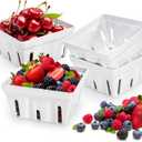 ZEAYEA 4 Pack Melamine Berry Basket, Berry Bowl With Holes, Square Kitchen Fruit Basket for Christmas, 5" Colander Cute Container for Grape, Strawberry, Cherry, Berries, Veggies, White