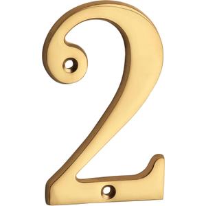 HASWARE House Number Sign 4 inch (10 cm) Polished Brass Finish Stylish Curvy Modern Door Numbers Signage Plaque Street Home Address Numerals(2, Brass)
