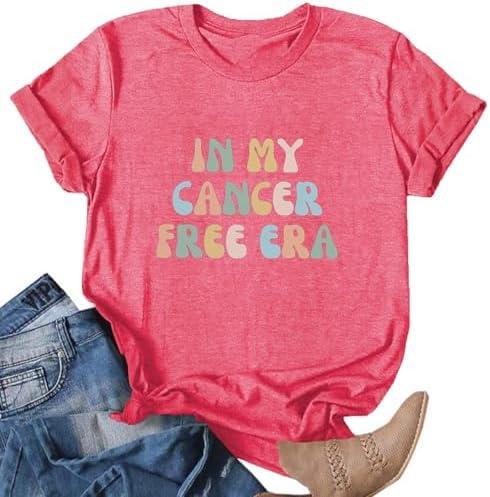 In My Cancer Free Era T-Shirt Graphic Grandmother Tee Casual Mothers Day V Neck Tops Pink S
