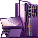 CENMASO for Samsung Galaxy Z Fold 7 Case with Card Holder [RFID Blocking] Camera Cover, Hinge Protection, Hidden Kickstand, Screen Protector, Slim Shockproof Phone Case for Galaxy Z Fold 7-Purple