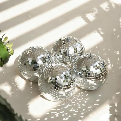 Yescom 4PCS " Mirror Disco Ball Set Small Hanging for 70s 80s Party Events Wedding DJ Dance Club Bar Stage Lighting Holiday Business Home Decor Silver