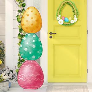 Yerliker 35 H Easter Egg Porch Decor Sign Easter Outdoor Decor Wooden Colorful Egg Standing Vertical Porch Sign for Front Door Indoor Outdoor Yard Garden Decor