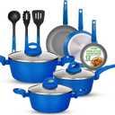 NutriChef 12-Pc Blue Nonstick Cookware Set - Professional Pots & Pans with Durable Coating, All Cooktops Compatible, Including Induction