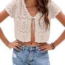 Crochet Cardigans For Women Spring Summer Beach Short Sleeve Shrug Cropped Boho Lightweight Sweater Cover Up Tie Front Tops Large, Marl