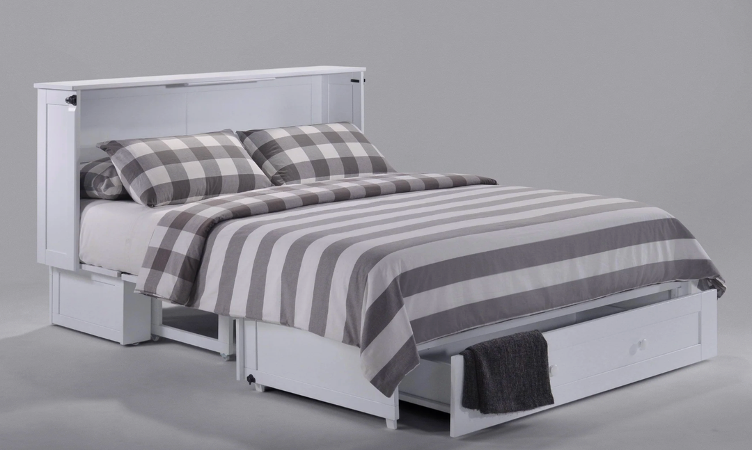 Clover Queen Size Murphy Bed Cabinet with Gel Memory Foam Mattress - White