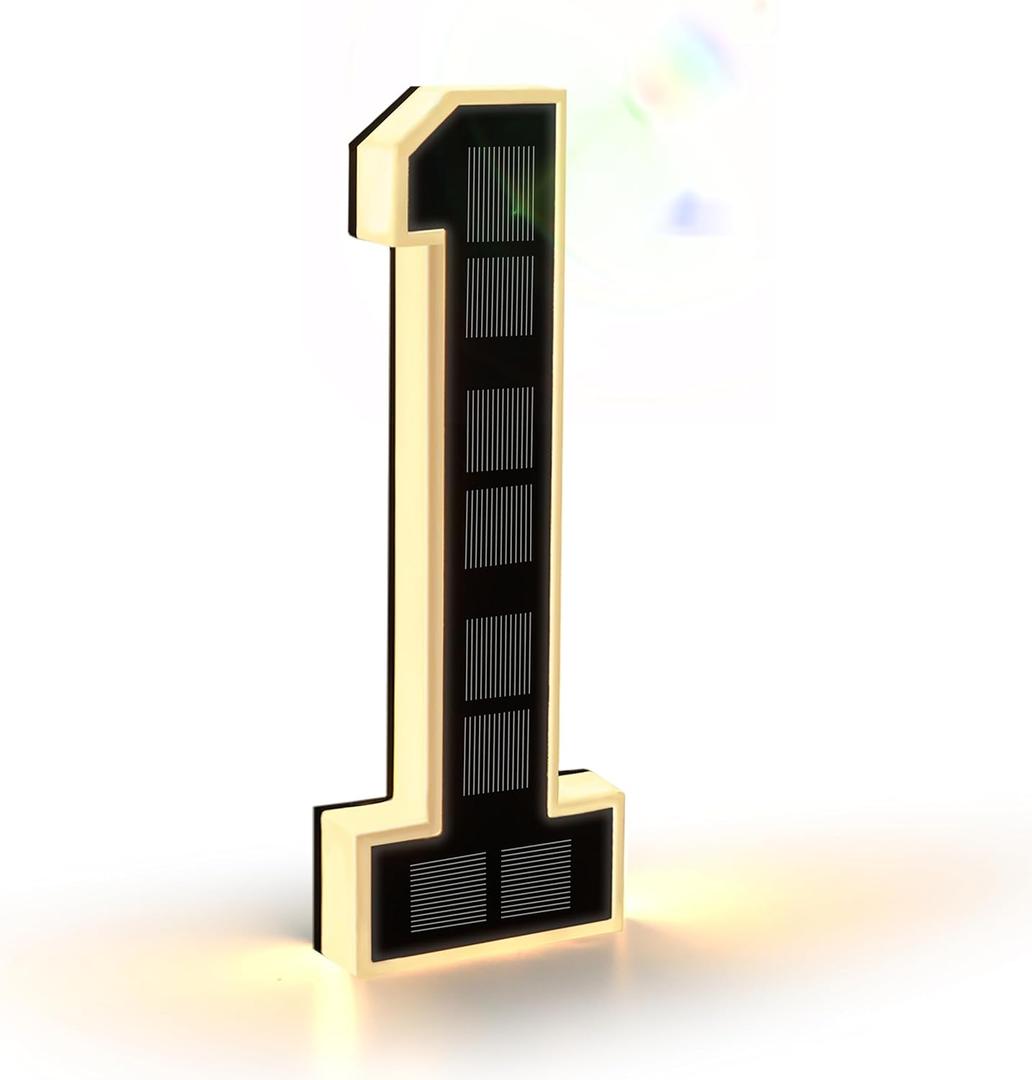 ISUNMEA 9 Inch Solar Lighted House Numbers for Outside, Light Up Waterproof LED Address Numbers Signs for Houses, Large Personalized Illuminated Exterior Modern House Numbers Light (1-Black, 9IN)