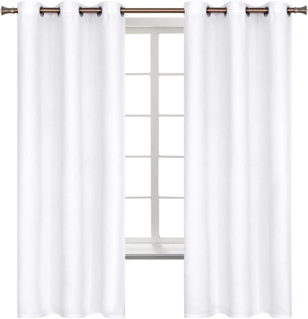 BGment White Curtains 63 Inch Length for Bedroom - Room Darkening Thermal Insulated Grommet Drapes Window Treatment, Set of 2 Panels, 42 x 63 Inch, Pure White