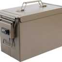 Ammo Can&Ammo case Storage Box, Lithium Battery Metal Storage Box, Fireproof/Waterproof/Airtight/Used for Lithium Battery and Ammo Storage (330 * 185 * 228mm, Khaki with square lock)