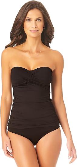 Anne Cole Women's Solid Twist Front Shirred Bandeau Tankini Swim Top (Medium)