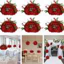 6pcs Wedding centerpieces for Tables 15.8" Red Artificial Flowers Rose Ball Arrangements Silk Flower Balls Floral for Wedding Christmas Party Table Home Decor (6, Red, 15.8'' Diam)