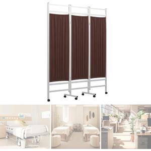 Medical Privacy Screen on Wheels, Foldable Medical Room Divider with Lockable casters, Waterproof Nylon Panel, Portable Privacy Screen for Room, Easy to Clean (Coffee 3 Panels)