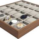 LOYALHEARTDY 24 Grid Watch Jewelry Tray Organizer Wooden Box Organizer Display Tray Watch Bracelet Display Holder with Removable Pillow for Men & Women Storage and Display