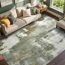 5x7 Ft Area Rugs for Living Room, Soft Non-Slip Washable Rugs Modern Abstract Pattern Carpet for Bedroom Indoor Floor Nursery Home Decor (Green)