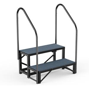 RV Steps Spa Steps with Handrail - 2 Step Hot Tub Steps Trailer Steps Mobile Home Stairs for 5th Wheel RV, Trailer, Hot Tub, Pool, Porch with Non-Slip Mats