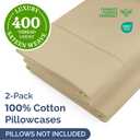 100% Cotton Pillow Cases King Size - Cooling, Breathable & Soft Pillowcase Covers Set of 2 - 400 Thread Count Cotton - Wrinkle & Fade Free - Machine Washable Protectors - Luxury Hotel Bedding - Beige