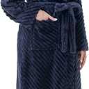 Yurhap Premium Robes for Women - Super Soft Cozy Fleece Womens Robe Plush Long Bathrobe (Large-X-Large, Navy Blue)
