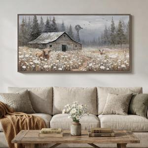 Cuspin Large Rustic Farmhouse Landscape Wall Art for Living Room, 60x30 In