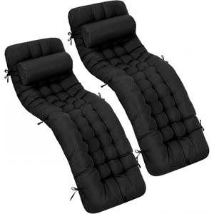 Tudomro 66'' Outdoor Chaise Lounge Cushion Waterproof Patio Pool Chaise Lounge Cushion with Headrest Pillow Tie Fade Resistant Replacement Longue Rocking High Back Chair(Black,2 Pcs)