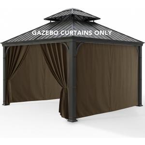 Gazebo Curtains Outdoor Waterproof - 10'Wx10'Lx7'H Weatherproof Patio Pergola Outside Curtains, Gazebo Universal Replacement Privacy Curtains, 4 Panels Sidewall Drapes with Zipper, Brown