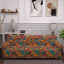 Stretch Couch Covers for 4 Separate Cushion Couch Sofa-Floral Printed Couch Sofa Cover,Washable Sofa Slipcover,Pet Friendly Furniture Protector with Elastic Bottom,Universal Fit for Home(Couch,Cover) (X-Large, Block Pattern+orange)