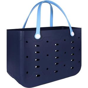 X-Large Rubber Beach Bag for Men & Women, Large Capacity Travel Tote Bag for the Beach Boat Pool (Color: New-navy & Baby Blue)