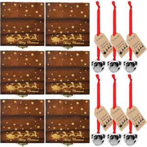 Ceenna 6 Sets Christmas Believe Bell Gifts Polar Ornaments Bulk Santa Bells Christmas Polar Train Party Gifts Decorations Tree Decor (Brown)