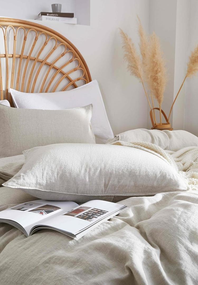 100% French Linen Pillowcases 20x26 Inches Set of 2 Standard Pillow Shams with Envelope Closure, Stone Washed Soft Durable Breathable and Cooling All Season, Natural Linen