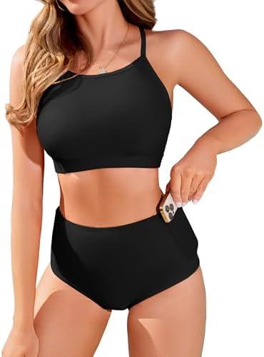 CharmLeaks Women's Bikini Sets High Neck Two Piece Swimsuits Sport Bathing Suits XL CharmLeaks Women's Bikini Sets High Neck Two Piece Swimsuits Sport Bathing Suits XL