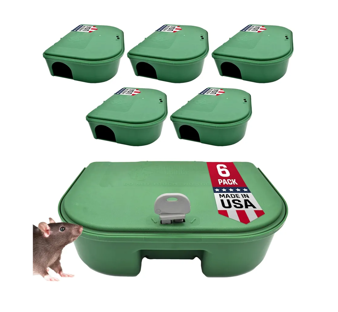 Exterminators Choice - 6 Pack Rat Bait Station Boxes with 1 Key - Heavy Duty Mouse Trap Poison Holder - Great for Catching Rats and Mice - Pest Control - Durable and Discreet
