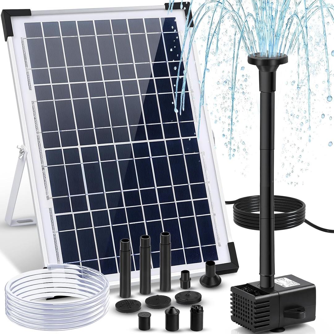 Yeomi 12W Solar Fountain Pump, Solar Powered Water Pump 132 GPH with 6 Spray Nozzles & 16.5ft Cord, Solar Bird Bath Fountain for Outdoor Garden Pond Pool Patio Water Features