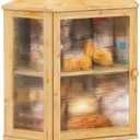 viewcare Corner Bread Box for Kitchen Counter, Bamboo Wood Large Capacity Bread Storage Bin with Acrylic Wavy Door Panel (Natural, Extra Large)