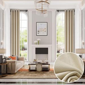 MASWOND Extra Long Velvet Curtains 14ft Length - Super Soft Thermal Insulated Grommet Large Window Drapes for High Ceiling Living Room Bedroom (52" W x 168" L, Beige, Cream, 1 Panel)