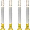 4 Pack Christmas Window Candle Lamp, Ultra Bright LED Window Candles with 3V C26 Clear Torpedo Tip Bulbs, Battery Operated, Metal Base, White Candlestick with Suction Cup (Gold)