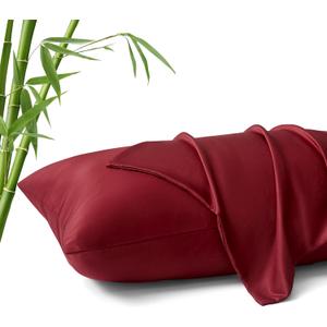 MR&HM Queen Pillow Cases Set of 2, Cooling Pillow Case for Hot Sleepers 20"x30", Breathable & Moisture Wicking, Soft Envelope Pillowcases, Rayon Derived from Bamboo & Polyester Blend (Burgundy)