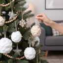 Soulchen 6 Pcs Farmhouse Rustic Crochet Christmas Ball 3.5 Inch Neutral Christmas Ornaments Handmade Chunky Knitted Cozy Xmas Tree Decor Ball Neutral Hanging Decoration for Xmas Tree(Coffee)