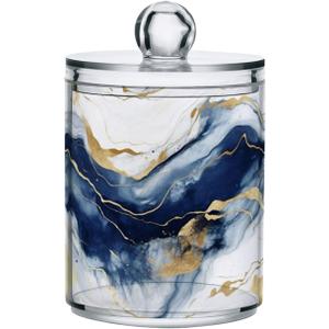 MNSRUU 2 Pack Qtip Holder Organizer Dispenser Marble Blue Gold Bathroom Storage Canister Cotton Ball Holder Bathroom Containers for Cotton Swabs/Pads/Floss