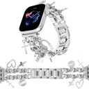 Stylish Wristband Compatible with Apple Watch Bands 38mm 40mm 41mm 42mm 44mm 45mm 49mm 46mm,Replacement Strap with Unique Pendants for iWatch Series 11 10 9 8 7 6 5 4 3 2 SE Ultra Metal Chain Charms Women (Silver+Silver Leather)