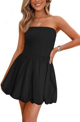 PRETTYGARDEN Women's Bubble Mini Short Dress 2025 Summer Casual A Line Strapless Tube Top Sundress Trendy Smocked Dresses L