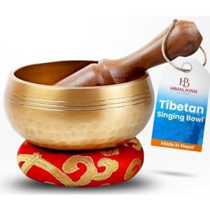 Tibetan Singing Bowl Set - Easy To Play for Beginners - Authentic Handcrafted Mindfulness Meditation Holistic Sound 7 Chakra Healing Gift by Himalayan Bazaar (3 Inch, Gold)