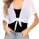 iClosam Women Tie Front Chiffon Shrug Short Sleeve Cropped Sheer Bolero Shrug Cardigan (Small, White)