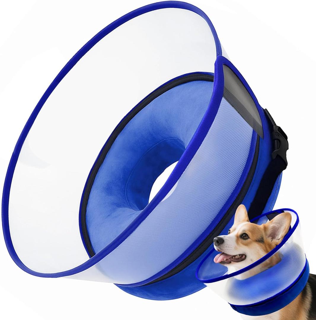 Inflatable Dog Cone Collar with Detachable Sturdy Shield,Soft&Lightweight-Ideal for Post-Surgery Recovery and Daily Wear,Suitable for Small Medium Large Dog Breeds(Blue,M+) (M PLUS(Neck:12-15"))