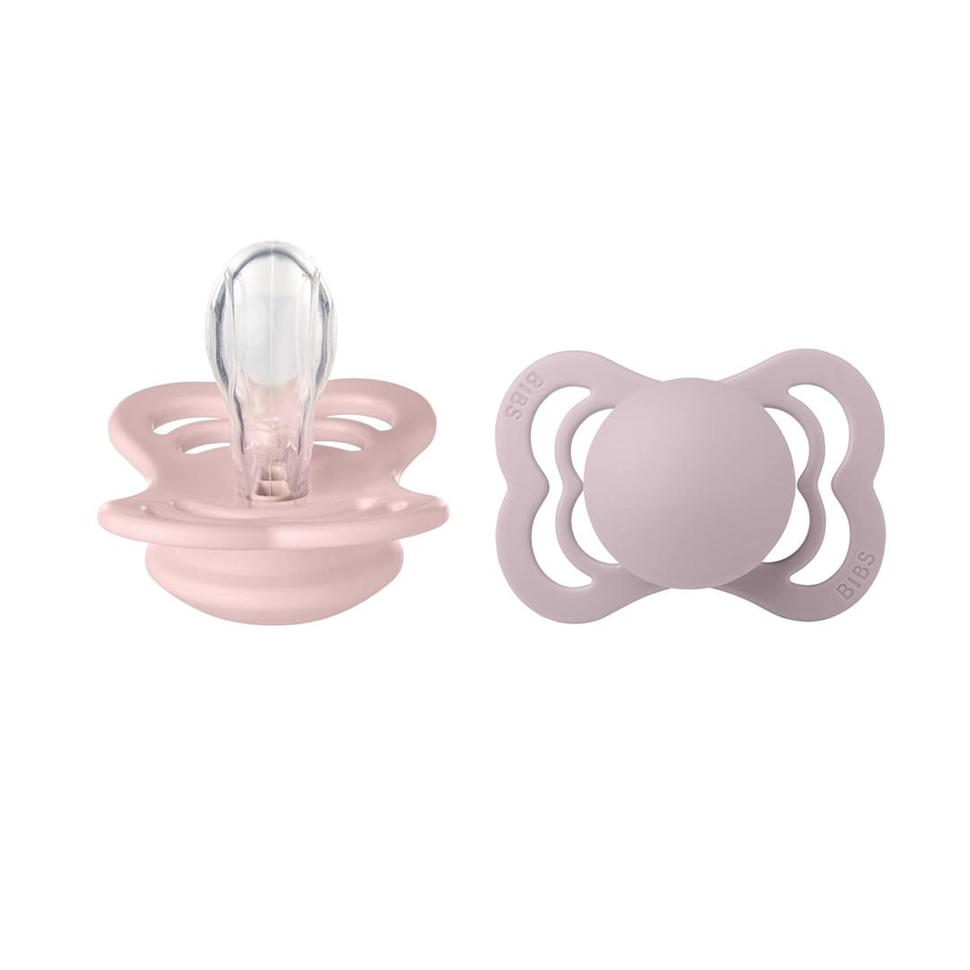 BIBS Supreme Baby Pacifiers | BPA-Free Silicone Pacifier | Made in Denmark | Set of 2 Soothers (Blossom/Dusky Lilac, 6-18 Months)