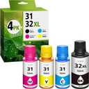 31 Ink 32XL Black Ink Bottle Set, Smart tank 5101 7602 6001 5000 ink refill Compatible with HP 31 32XL Ink Bottle Set for Smart Tank 651 5101 5000 7602 5103 6001 7301 7001 7302 5102 7002 7006 Printers (Cyan*1 Magenta*1 Yellow*1 Black*1)