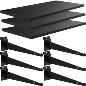 3 Pack Wooden Slatwall Shelf, 11.8" x 30" Slat Wall Shelves with Metal Brackets Heavy Duty Slatwall Shelving Organizer Accessories for Home Garage (3, 11.8" x 30")