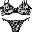 Lilosy Sexy Underwire Cute Push Up Strappy Embroidered Mesh Sheer Lingerie Set See Through Panty Bra
Small