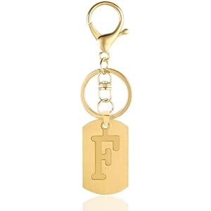 ANHBKAR A-Z Gold Stainless Steel Letter Keychain - Alphabet Initial Key Ring for Men Women, Purse or Car Charm (F Gold 03)