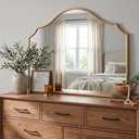 PERFNIQUE Gold Scalloped Mirror, 40"x29" Large Vintage Wall Mirror with Tempered Glass, Arched Antique Mirror for Mantel Fireplace Entryway Living Room Decor