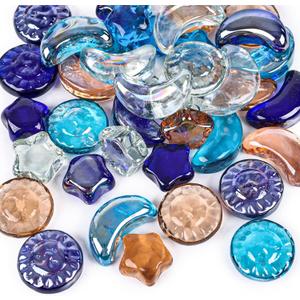DomeStar 2 LB Glass Beads, Decorative Marbles for Vases, Sun Moon Stars Flat Marbles Glass Gem for DIY Aquarium Vase Fillers(35-40pcs)