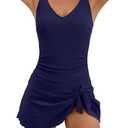 Aidonger One Piece Swim Dress Swimsuits for Women Tummy Control Swimdress Skirt Bathing Suit (Blue, XL)